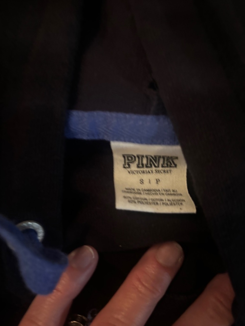 PINK Victoria's Secret Black Hoodie with Blue Trim